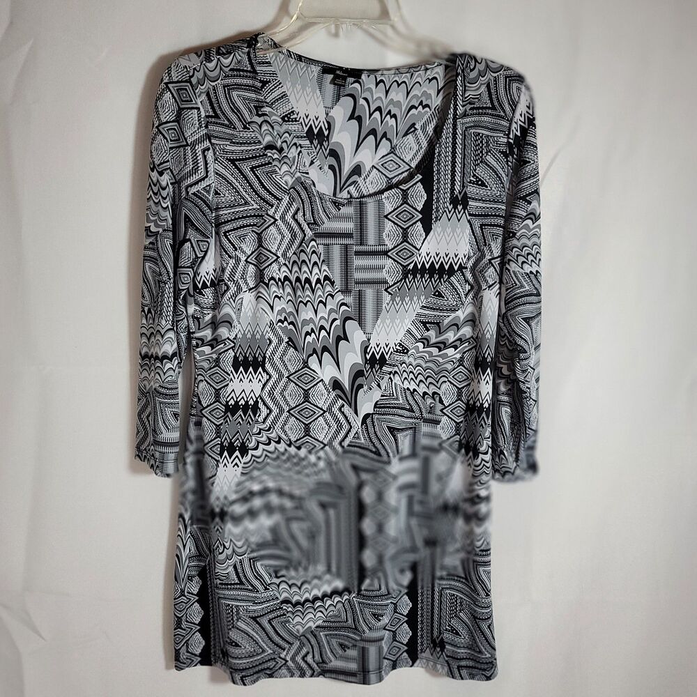 Milano Geometric Print Mini Shirt Dress or Tunic Top Black & White Size S